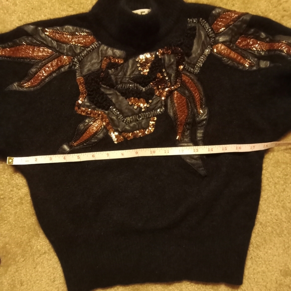 Vintage Erez Sweater Mock Neck Cropped Lambswool Angora Leather Snake Skin Med. - Picture 12 of 12